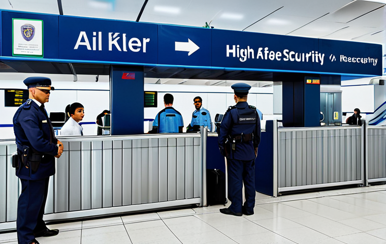 Modern Airport Security**

"A busy, modern airport security checkpoint with advanced scanning technology, fully clothed security personnel in professional uniforms assisting diverse travelers, appropriate signage in Arabic, safe for work, perfect anatomy, natural proportions, bright lighting, family-friendly, professional."

**